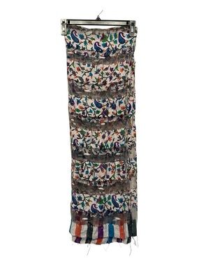 Vintage Y2K Multicolor Sheer Floral Paisley Scarf with Striped Fringe